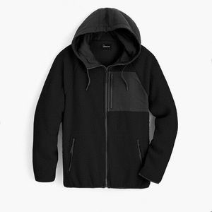 NWT J. Crew Sherpa Zip front Hood Jacket Black S